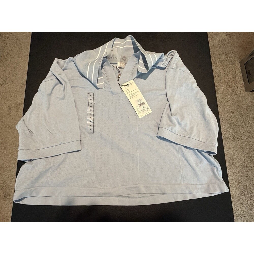 CALIA Womens M Seamless Tipped Polo Shirt Pale Blue Short Sleeve Golf NWT